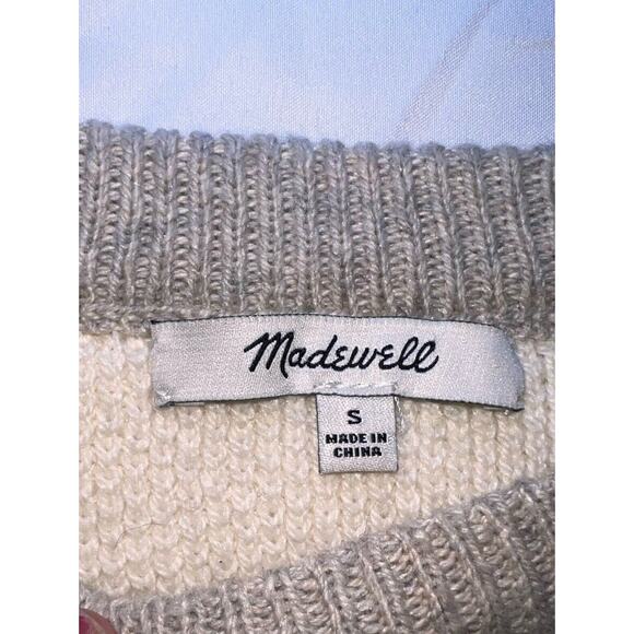 Madewell Province Sweater Womens Size S Cream/ Gray 2-tone Open Back Waffle Knit - Picture 9 of 14